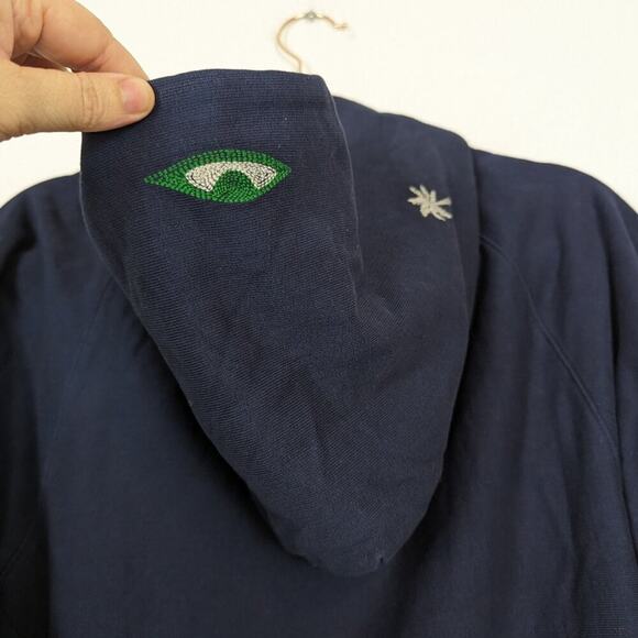 NWT Sandrine Rose Navy French Worker Embroidered Hoodie - Picture 6 of 9